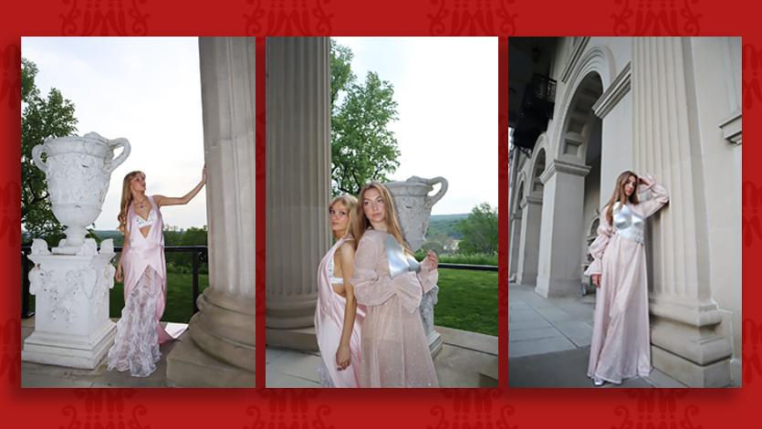 Image of Marist students model designs from Brielle’s collection “Fight Like Her” at the Vanderbilt Mansion.