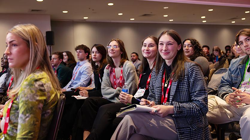 Image of Marist students listen to the top retail executives share their experiences at the industry panel. 